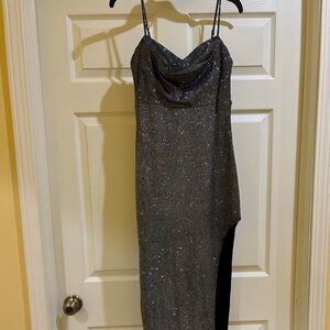 Lulu's Black Glitter Asymmetrical Dress